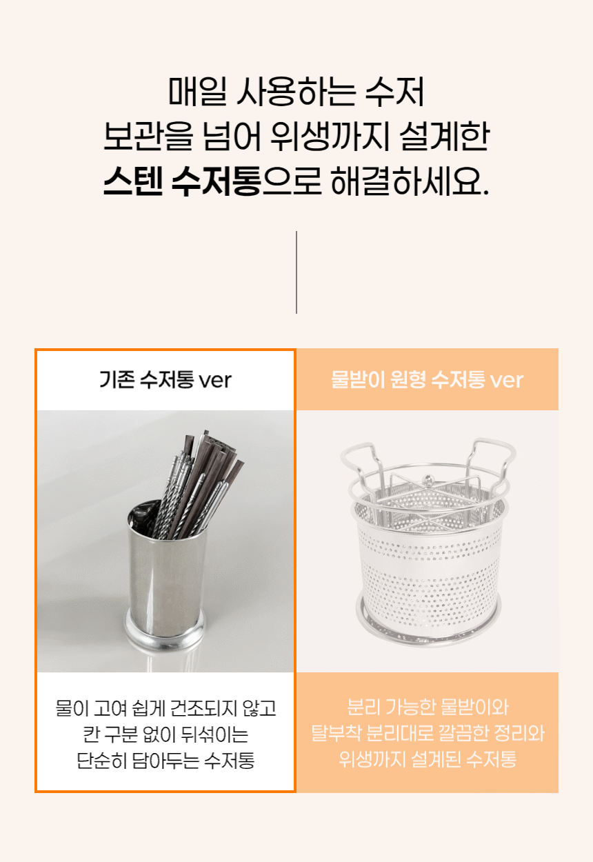 스텐 원형 물빠짐 수저통 4구 수저꽂이 조리도구통 가정용 업소용 상세 이미지 4