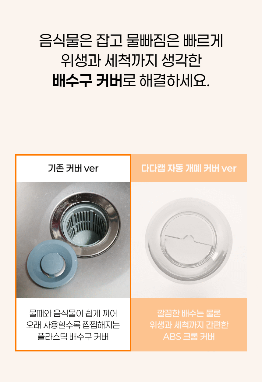스마트 다다캡 자동개폐 싱크대 배수구 덮개 커버 상세 이미지 6